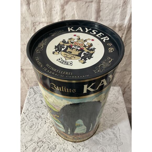 VTG Julius Kayser Tall Black Scared Cat Tin Germany Container Empty 14" Tall - Picture 3 of 8